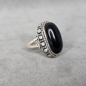 Vintage Sterling Silver And Onyx Cabochon Statement Ring Sz 5.7 Intuition JE-25
